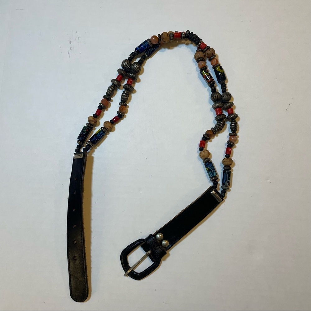 Glass Beaded Leather Women’s Belt with Multicolor Accents. 34” long. Pre-owned.